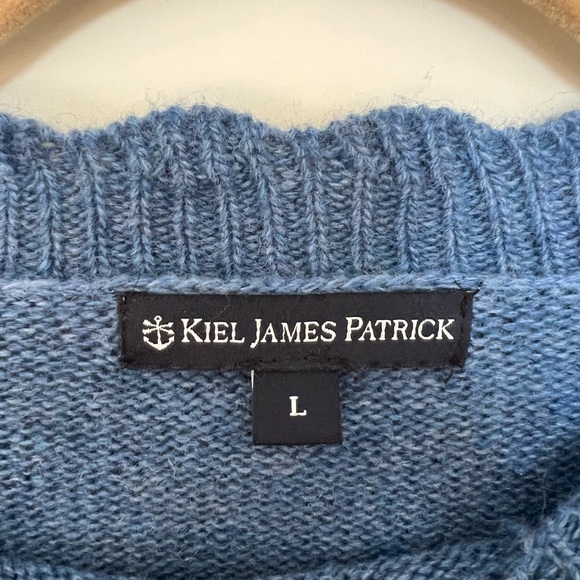 Kiel James Patrick Pullover Sweater Size L Blue Wool Blend Scalloped Pullover - Picture 3 of 11